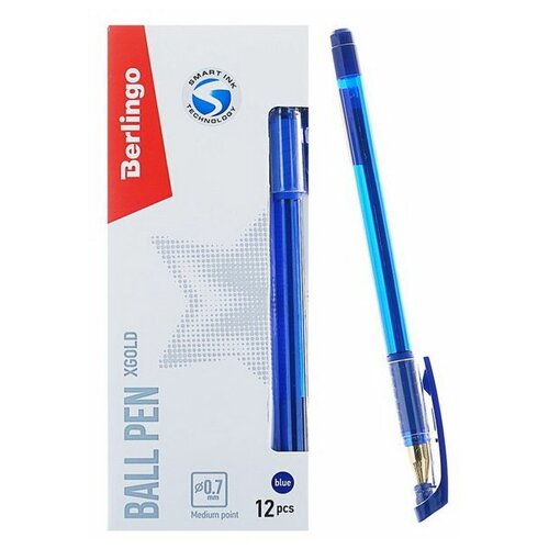 Ручка шариковая xGold, узел 0.7 мм, чернила синие, игольчатый стержень, грип, 12 шт.