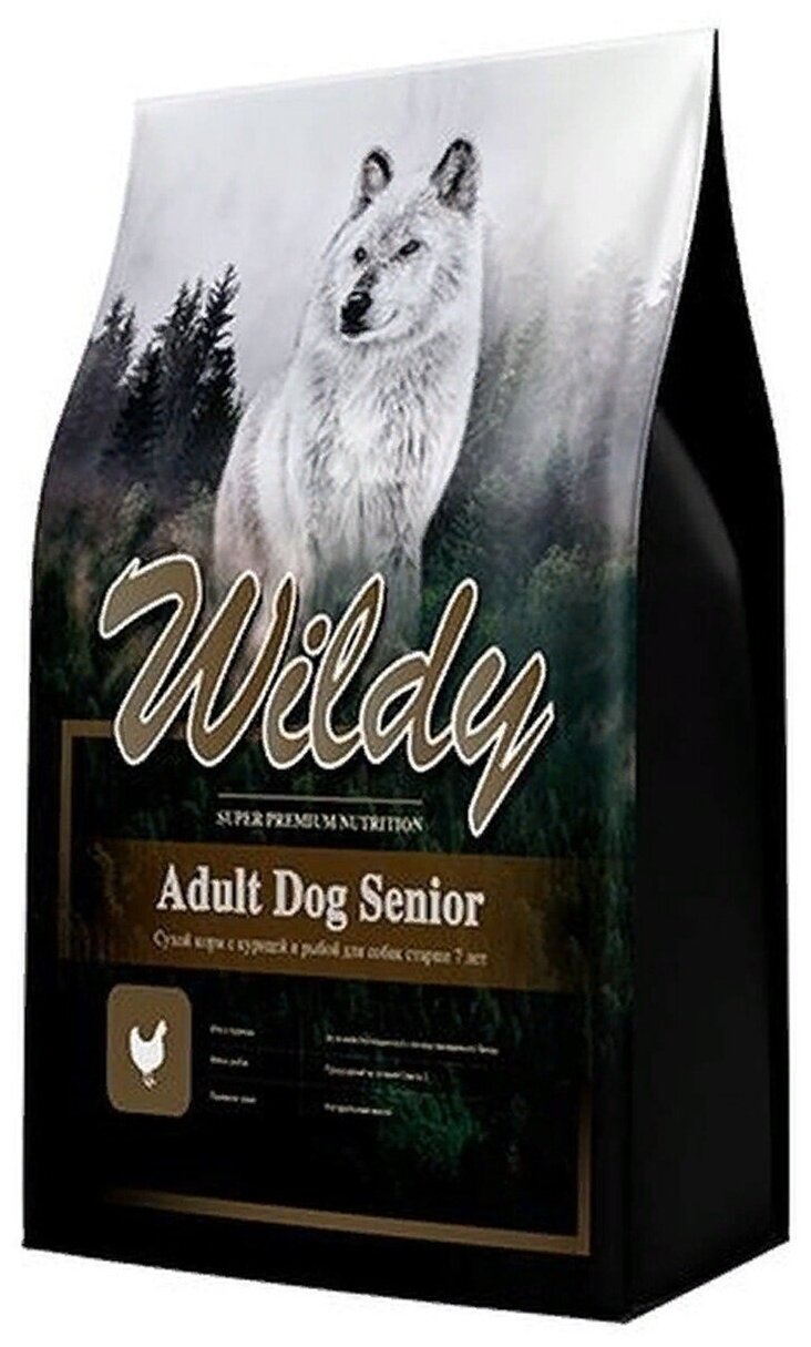 WILDY ADULT DOG SENIOR для пожилых собак всех пород старше 7 лет с курицей и рыбой (8 кг)