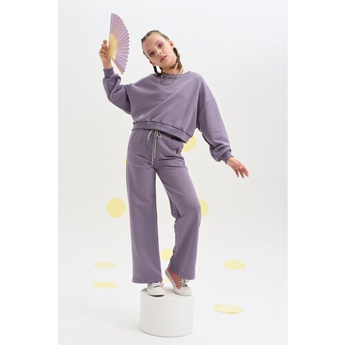 фото Школьные брюки палаццо шалуны, повседневный стиль, пояс на резинке, размер 42, 164, фиолетовый