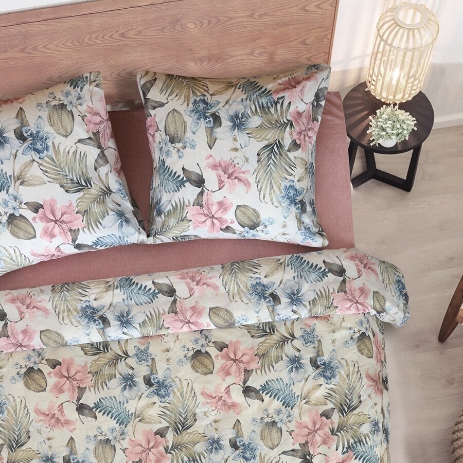 Постельное белье 2 спальное с евро простыней COZY HOME Perfezione, поплин (хлопок), 70х70, розовый/белый, однотон/цветы