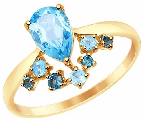 Кольцо SOKOLOV, красное золото, 585 проба, топаз, размер 18, синий, голубой