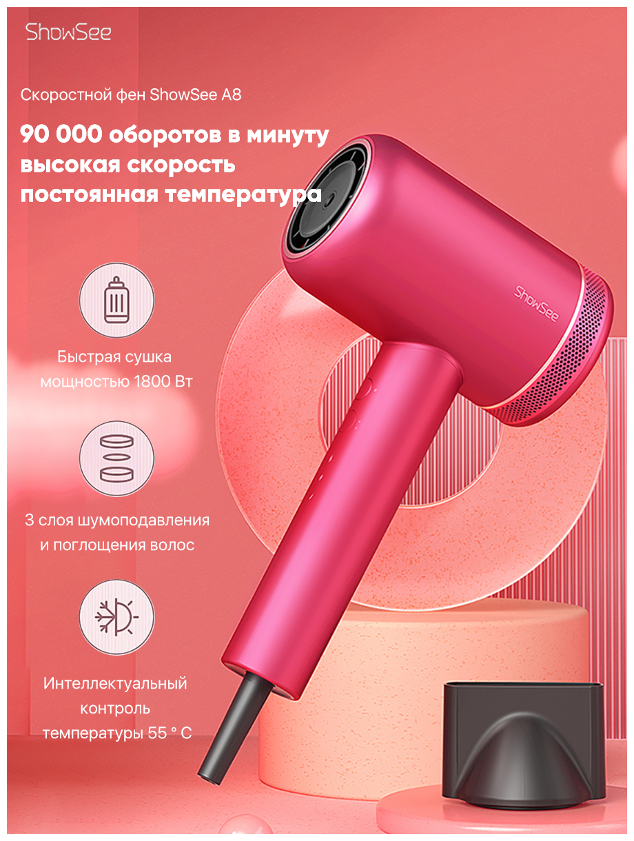 Фен для волос Xiaomi Showsee Hair Dryer Star Shining Red (A8-R) - фотография № 11