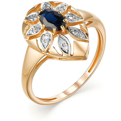 фото Алькор кольцо с сапфиром и бриллиантами из красного золота 13176-102, размер 19.5