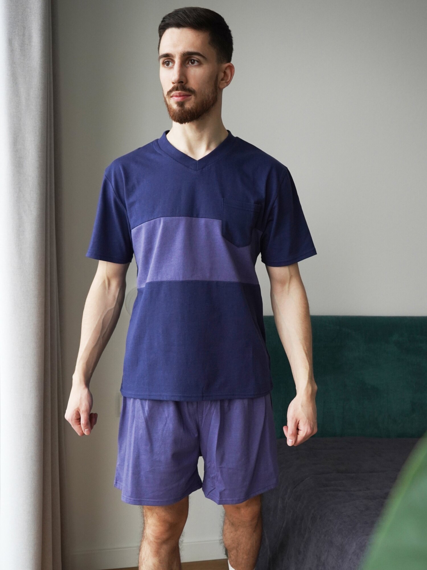 Пижама мужская летняя с шортами 77-676AZU, XL - фотография № 1