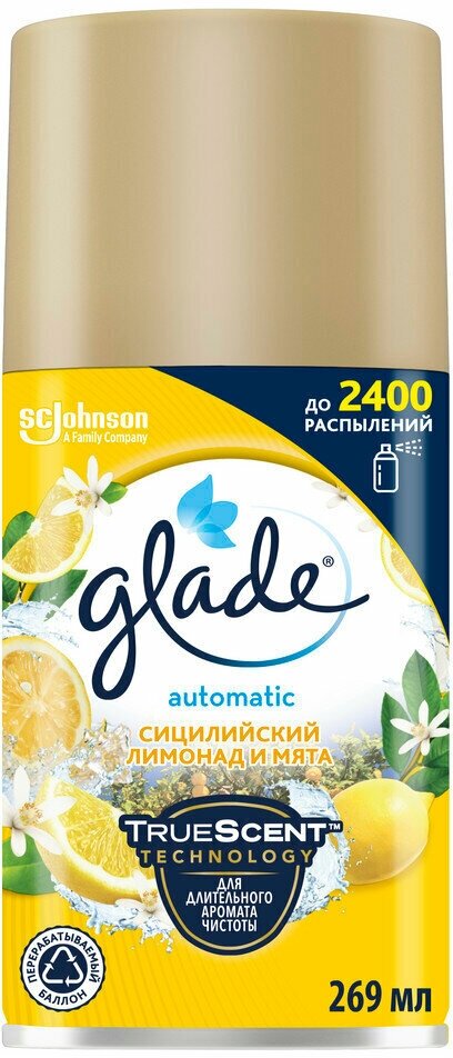 Сменный баллон для автоматического освежителя воздуха Glade Сицилийский лимонад и мята
