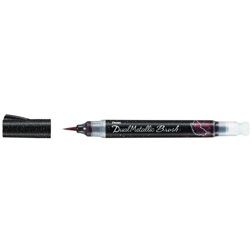 фото Pentel маркер-кисть с подкачкой чернил dual metallic brush, black|metallic red