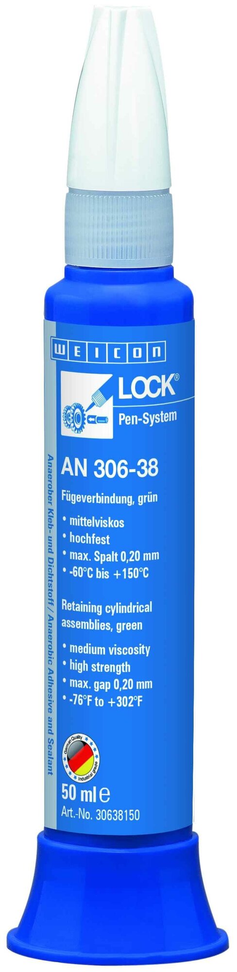 WEICONLOCK AN 306-38 Фиксатор цилиндрических узлов (50 мл) средняя вязкость, высокая сила фиксации, макс. зазор 0,20 мм. Зеленый. (50 мл) - фотография № 1