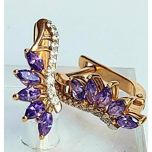 Серьги SKOROBOGATOV JEWELRY, красное золото, 585 проба, фианит, размер/диаметр 19 мм.