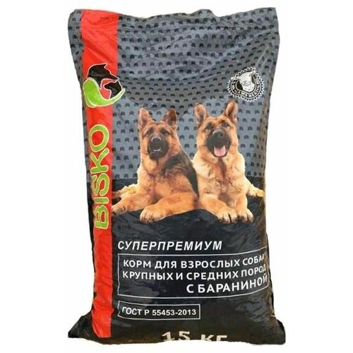 Сухой корм биско/BISKO супер премиум с бараниной для взрослых собак 15 кг. Промо пакет.