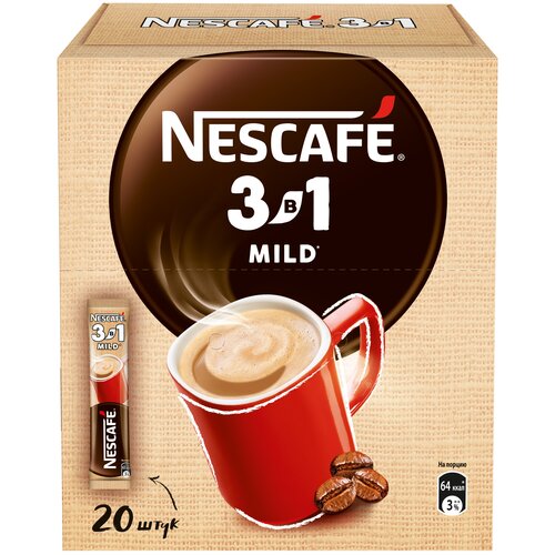NESCAFÉ 3в1 Мягкий, напиток кофейный, растворимый, порционный, короб 20 порций по 14.5г