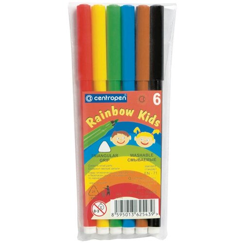 Фломастеры Centropen Rainbow Kids, 6цв, трехгранные, смываемые