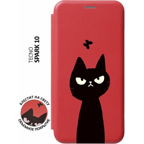 Чехол-книжка на Tecno Spark 10, Техно Спарк 10 с 3D принтом Disgruntled Cat красный чехол книжка на tecno spark 10 pro техно спарк 10 про с 3d принтом disgruntled cat золотой