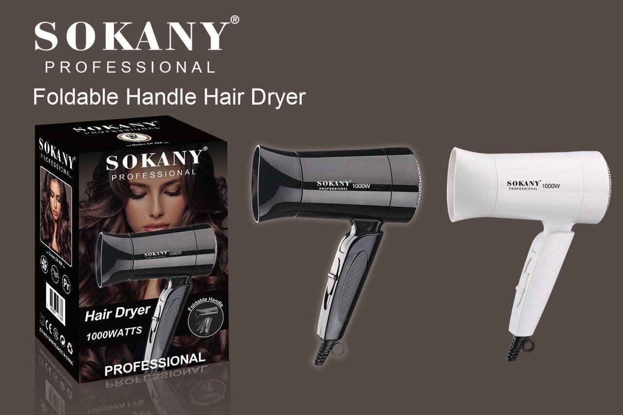 Фен для волос Sokany professional SK-3666/ складной/ 1000 Вт / 3 режима работы/дорожный/белый - фотография № 1
