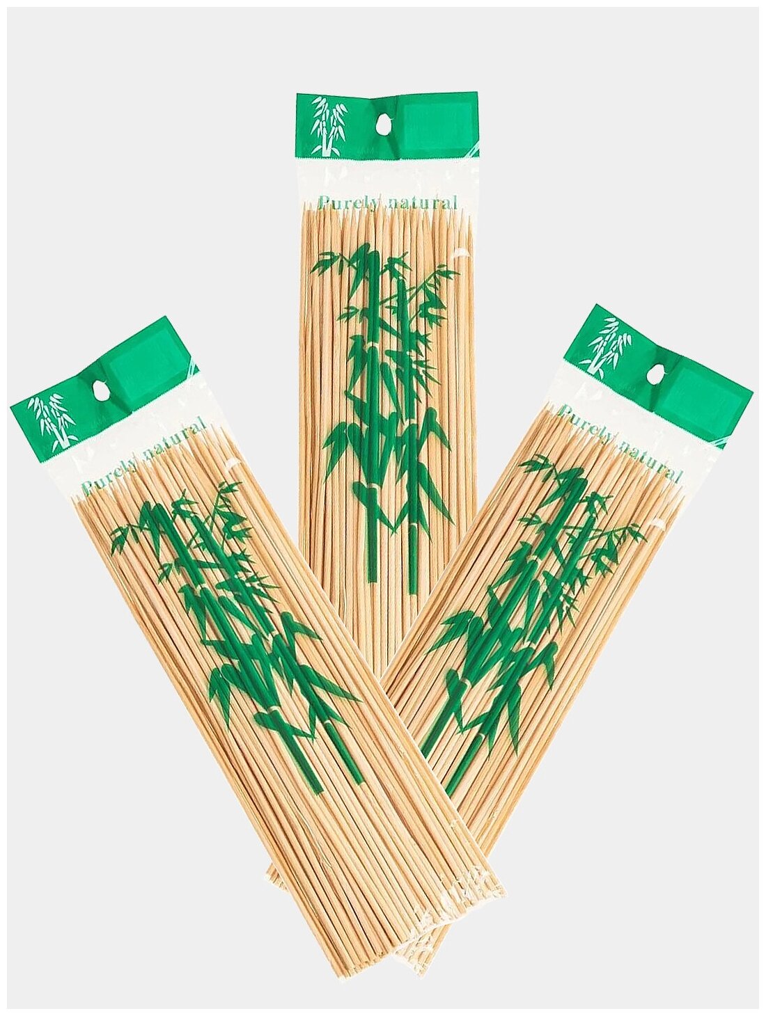 Шпажки-шампуры деревянные (бамбуковые) для шашлыка, для канапе, 3 набора по 75 шт., всего 225 шт., 20 см. - фотография № 1