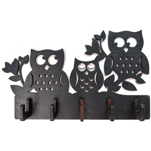 Настенная деревянная ключница Три совы