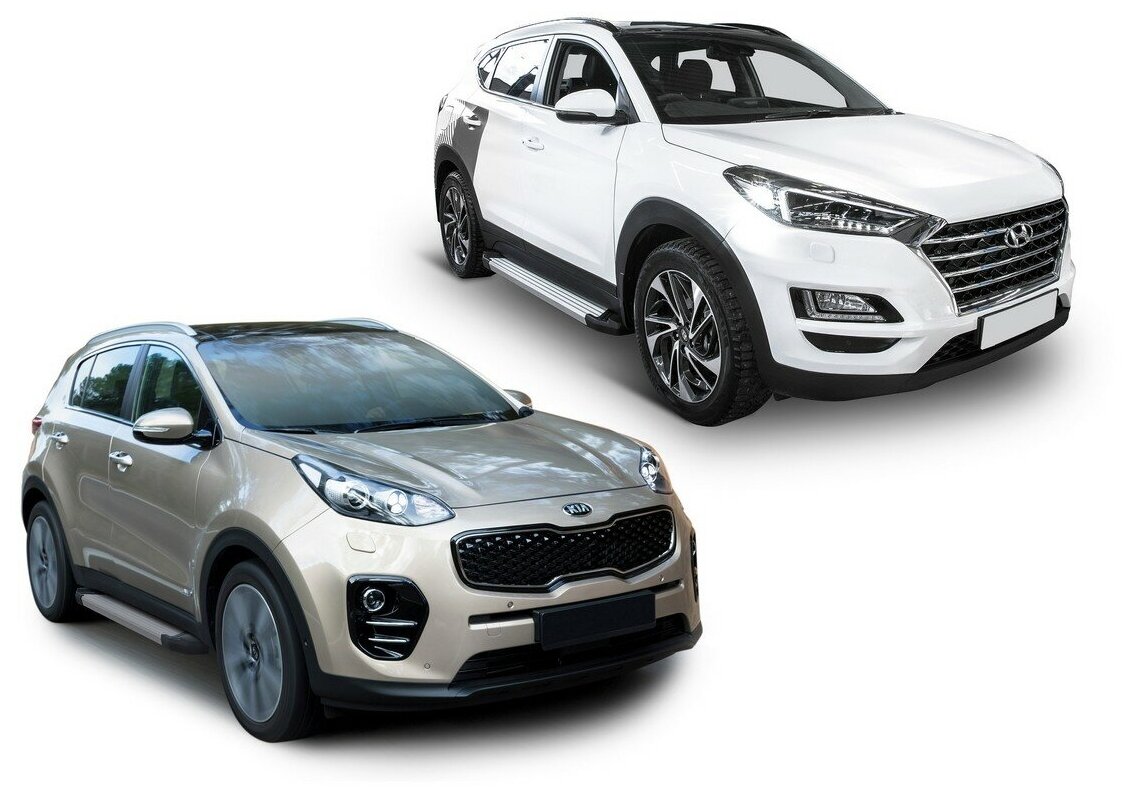 Пороги на автомобиль "Silver" Rival для Hyundai Tucson III 2015-2021/Kia Sportage IV 2016-2022 173 2  алюминий F173AL23092