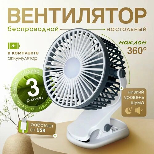 Настольный мини-вентилятор на прищепке с вращением 360 градусов 569₽