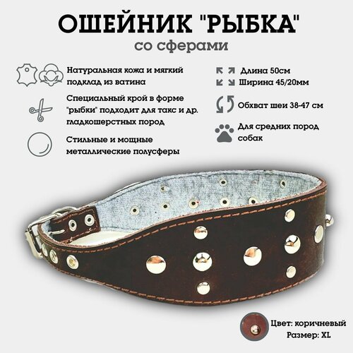 Ошейник "Селедка со сферами" из натуральной кожи и ватина XL