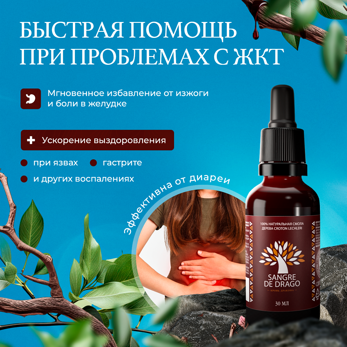 Изображение Кровь Дракона - БАД при гастрите и заболеваниях желудка/для заживления ран, ожогов, пролежней 30 мл