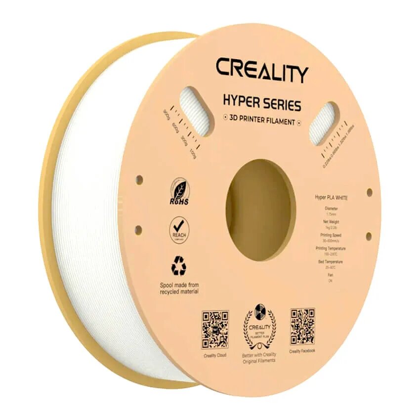 Катушка Hyper PLA-пластика Creality, белая, 1.75 мм, 1кг 3301010335 — фото 1