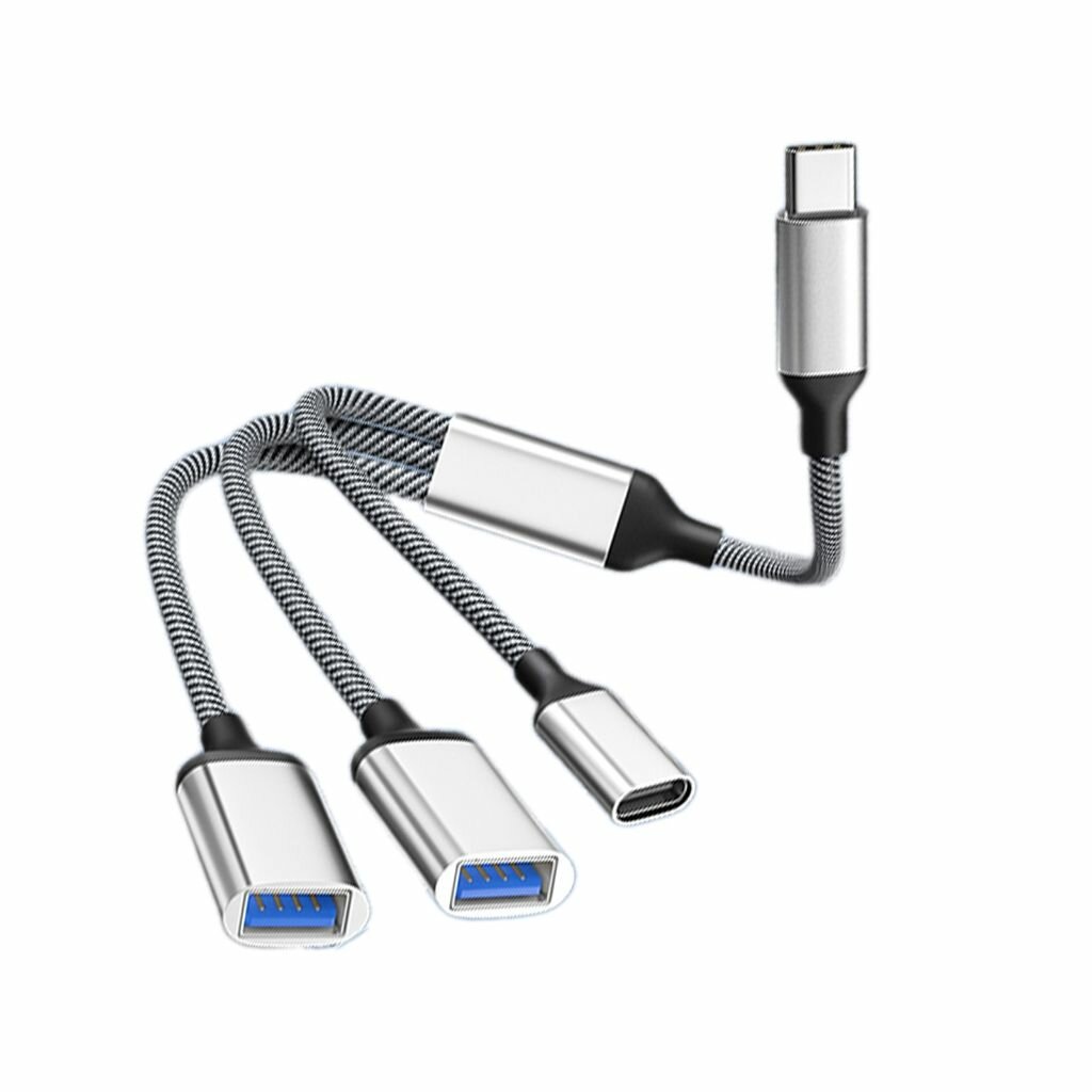 Разветвитель Type C на два USB + 1 разветвитель Type C-серебристый