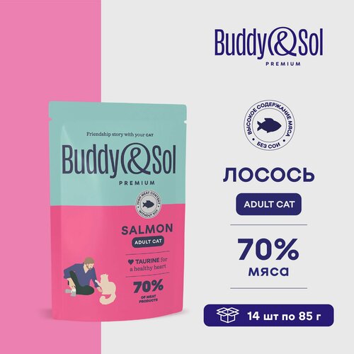 Влажный корм Buddy&Sol для домашних кошек (рыба в соусе), 14 шт. по 85 г.