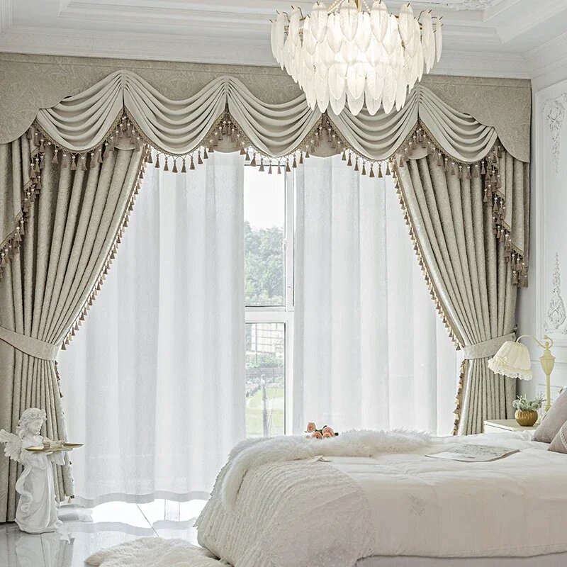 Французские плотные шторы из полиэстера BUY YEAR, W150cmxH250cm 1PC, Складчатая лента, Бежевый — фото 1