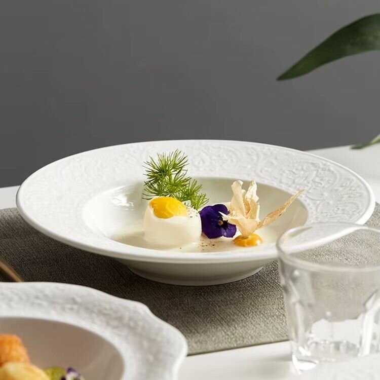 "Русь" Тарелка глубокая фарфоровая д228мм, белый, рельефный декор