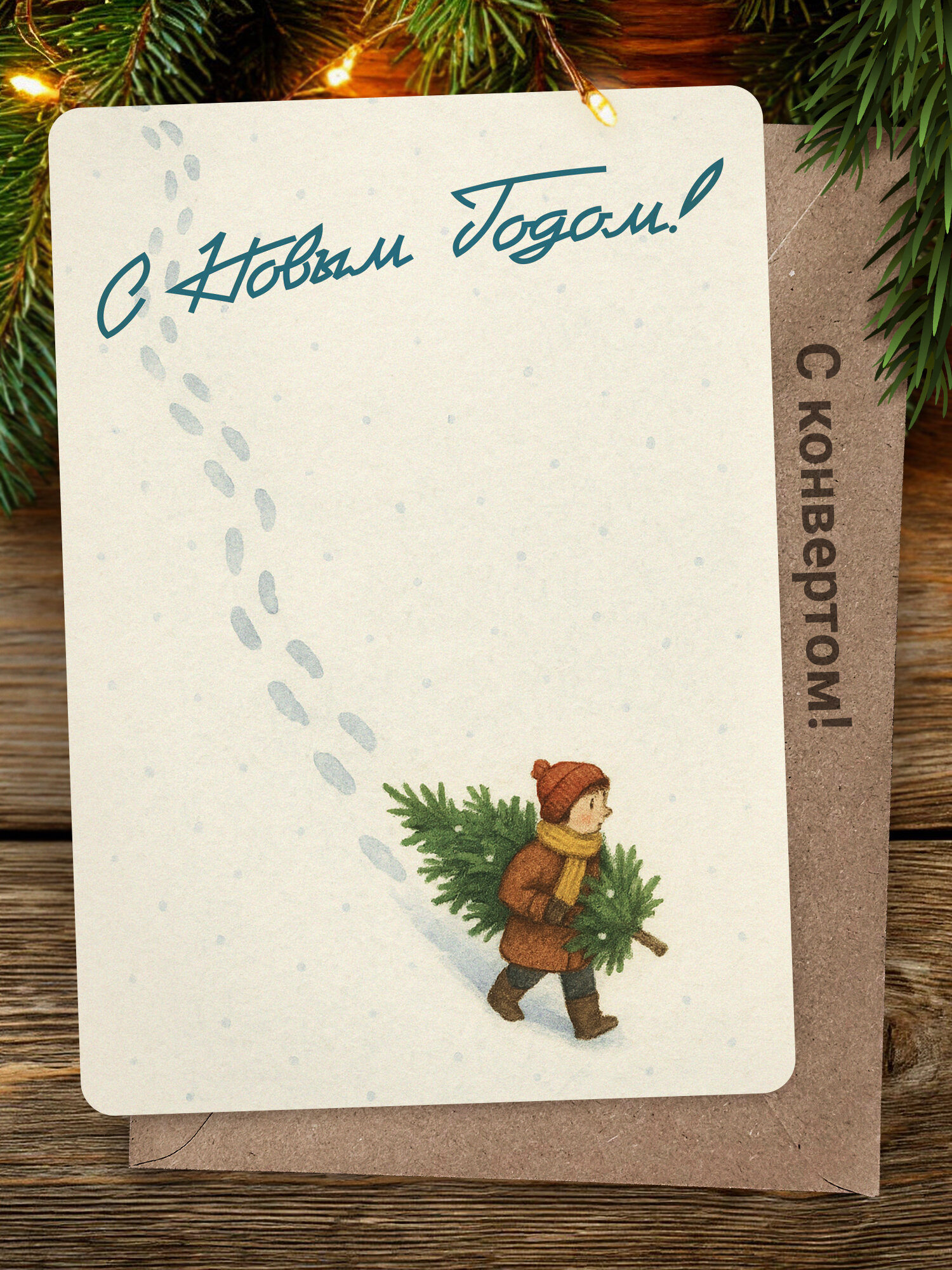 Авторская новогодняя открытка • Добрая и милая • Конверт в комплекте