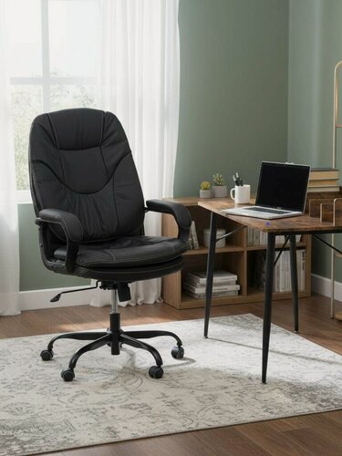 Изображение товара Кресло компьютерное офисное TetChair, на колесиках, с подлокотниками, экокожа, черный
