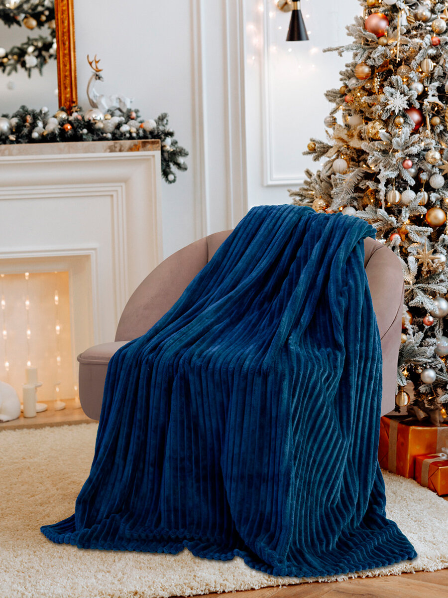 Плед Happy Family 180х220 см плед - покрывало 2 спальное плюшевый пушистый ворс велсофт Волна аква