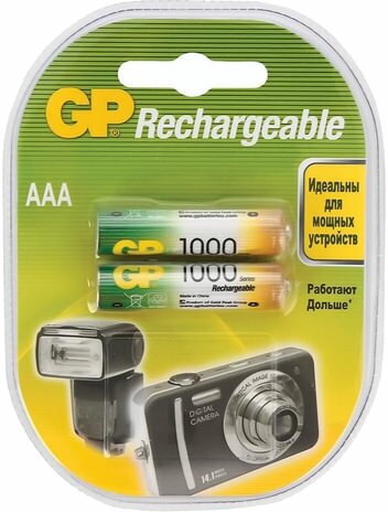 Батарейки аккумуляторные Ni-Mh мизинчиковые комплект 2 шт AAA (HR03) 950 mAh, GP, 100AAAHC-2DECRC2