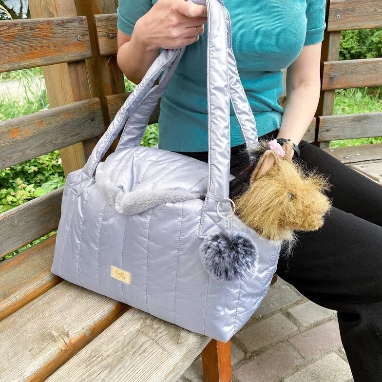 Переноска сумка слинг для животных серебристый Puffy Морозка - фотография № 1