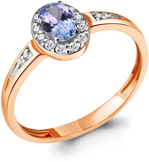 Кольцо Diamant online, золото, 585 проба, танзанит, бриллиант, размер 17.5