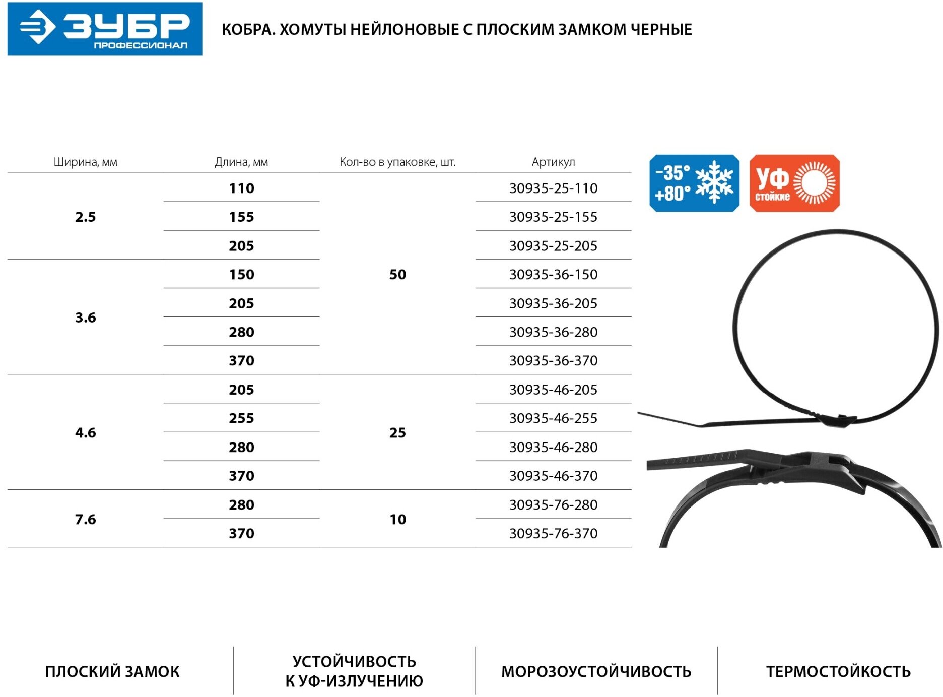 Стяжка кабельная (хомут стяжной) ЗУБР Кобра 30935-46-205 4.6 х 205 мм 25 шт. - фотография № 9