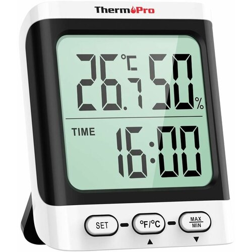 Thermopro TP152 домашний цифровой термометр-гигрометр с часами и большим ЖК-дисплеем