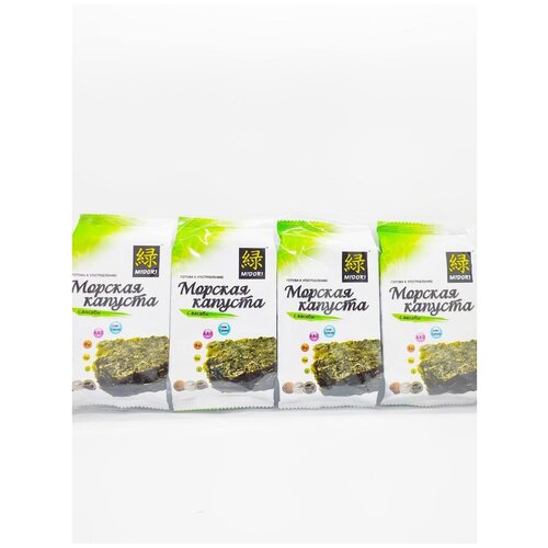 фото Морская капуста midori с васаби пачка 4х5г сушеная обжаренная в кунжутном масле