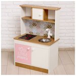 ZABIAKA Игровая мебель «Детская кухня», цвет корпуса бело-бежевый, цвет фасада бело-розовый, фартук цветы - изображение