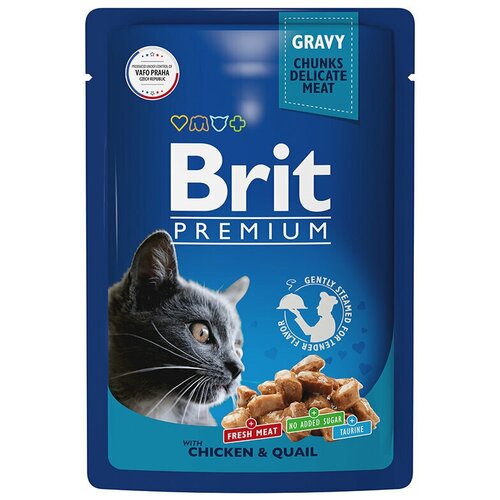 Пауч Brit Premium для взрослых кошек цыпленок и перепелка в соусе 85гр, 4шт