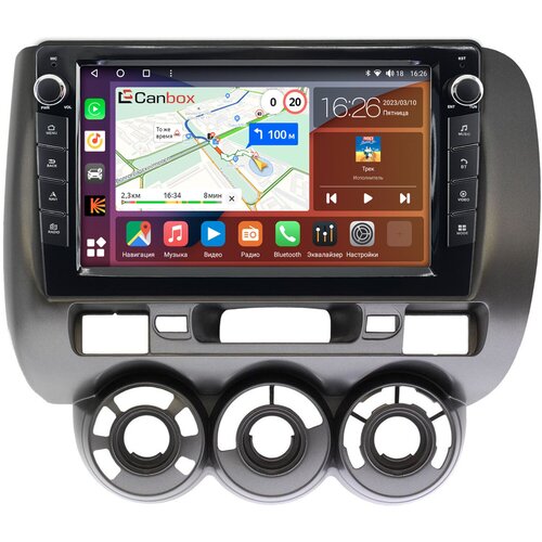 Штатная магнитола Canbox H-Line 7822-9187 Honda Fit (2001-2008) (с кондиционером) Android 10 (4G-SIM, 3/32, DSP, IPS) С крутилками