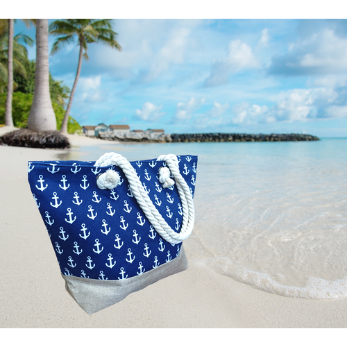 Сумка пляжная , фактура гладкая, синий, белый сумка пляжная фактура гладкая белый синий