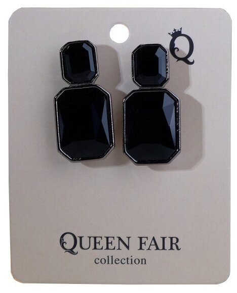 Серьги клипсы Queen Fair, стекло, черный