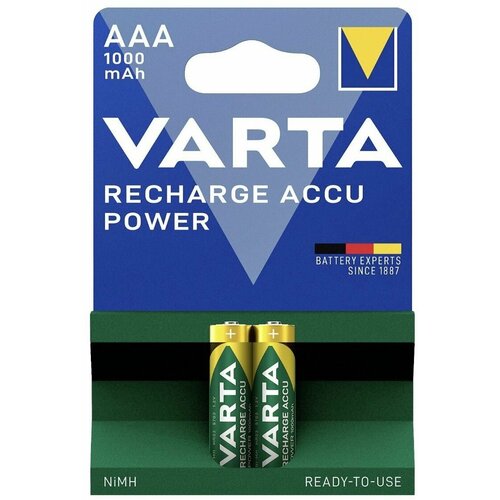Аккумулятор VARTA AAA 1000 BL2 аккумулятор ni mh 200 ма·ч 9 в varta recharge accu power 9 v 200 в упаковке 1 шт