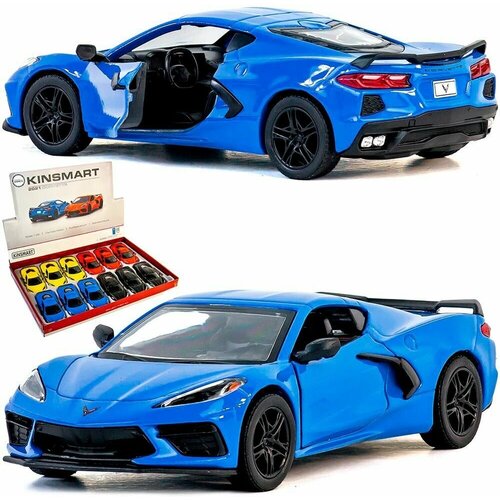 фото Машинка игрушка детская 1:36 2021 chevrolet corvette stingray c8 (шевроле корвет) 12,5 см., металлическая, инерционная / синий denco store