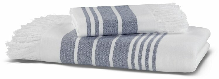 Полотенце махровое/ Полотенце из хлопка Hamam, Marine Towel, 100*180 см, белый/синий (white/steel blue)