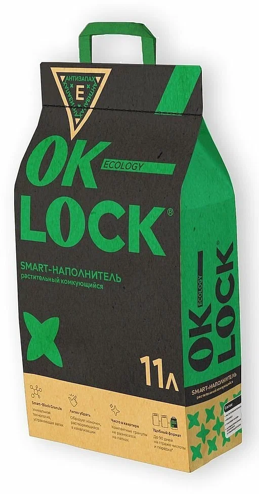 Ok-Lock Наполнитель для кошачьего туалета 11л. растительный (2уп х 11л) - фотография № 16