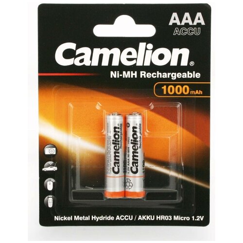 Camelion, AAA1000mAh/2BL, аккумуляторная батарейка, Ni-Mh, в блистере