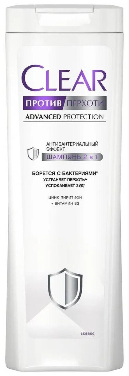 Clear Шампунь и бальзам против перхоти 2 в 1 Антибактериальный эффект, 380 мл /