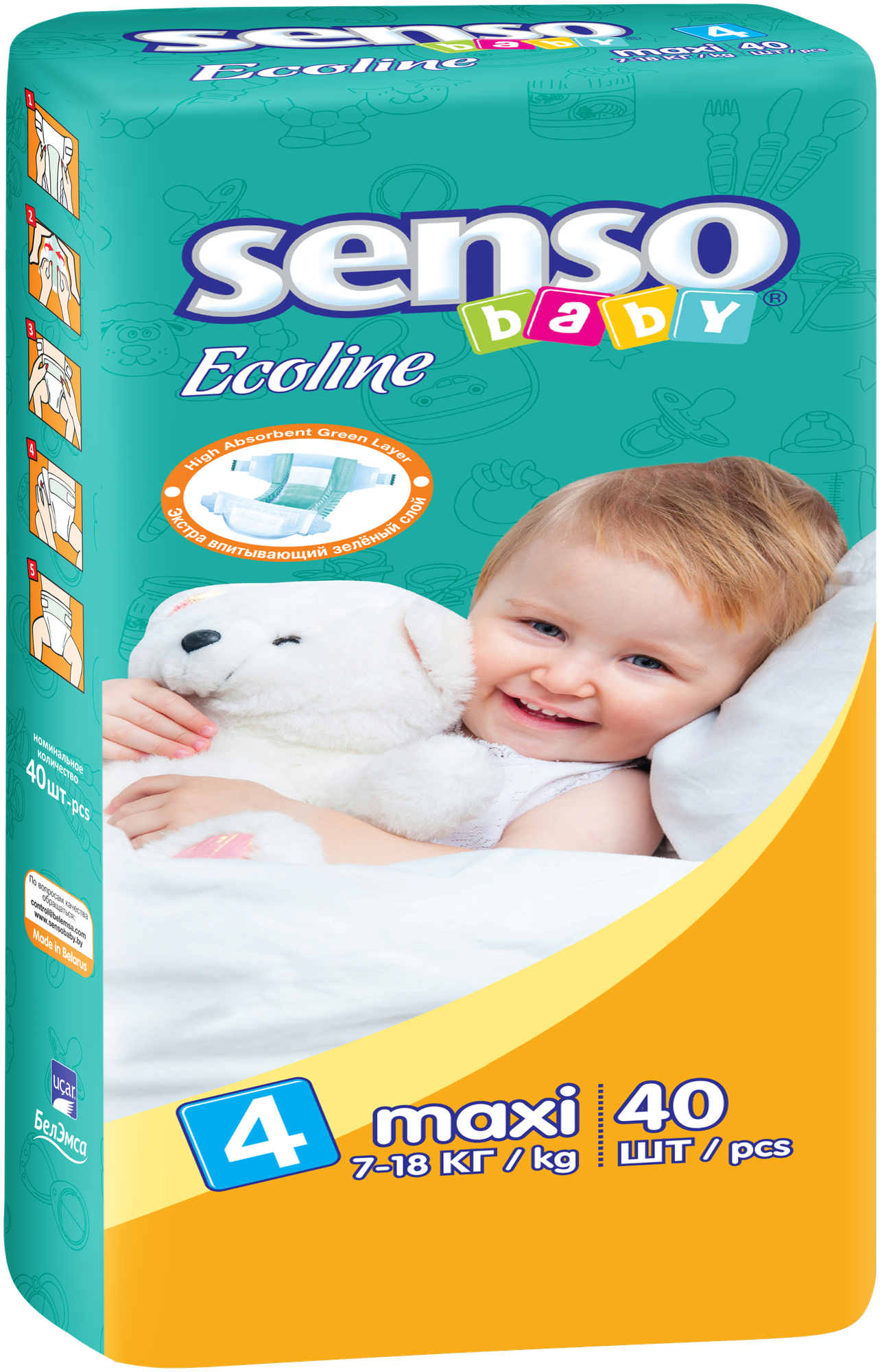 Подгузники «Senso baby» Ecoline Maxi (7-18 кг), 40 шт