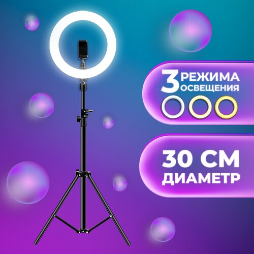 Кольцевая лампа со штативом для телефона и фотоаппарата WALKER WLR-3010 30см LED лампа белого света для селфи кольцо для фото и видео осветитель 149800₽